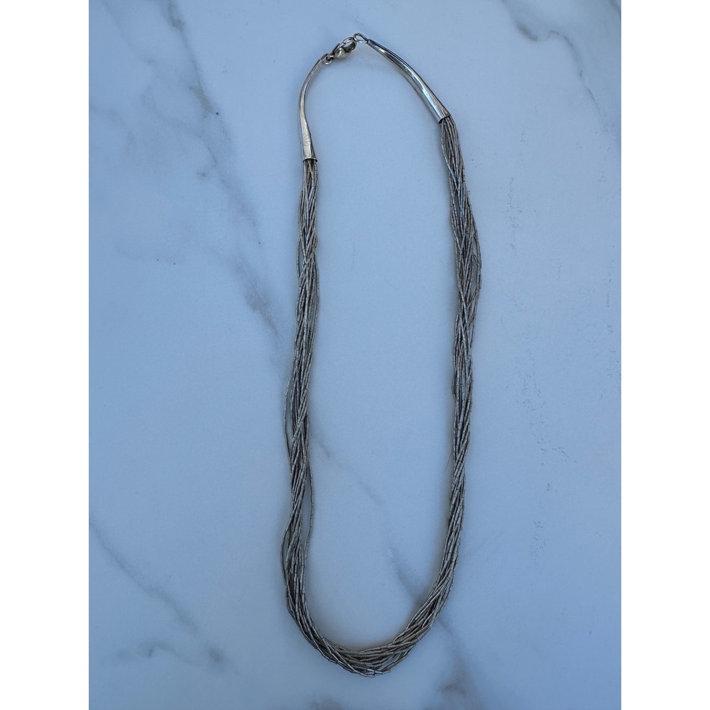 Vintage‎ Sterling Liquid Silver Multi Strand Heishi Necklace 17 Inch 12.5g